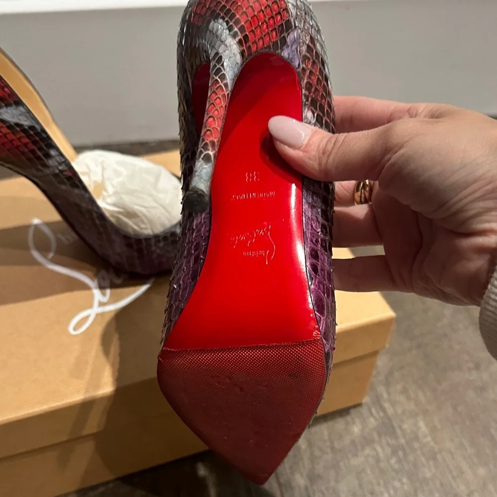 Christian Louboutin Red and Black Python Heels - Picture 5 of 9